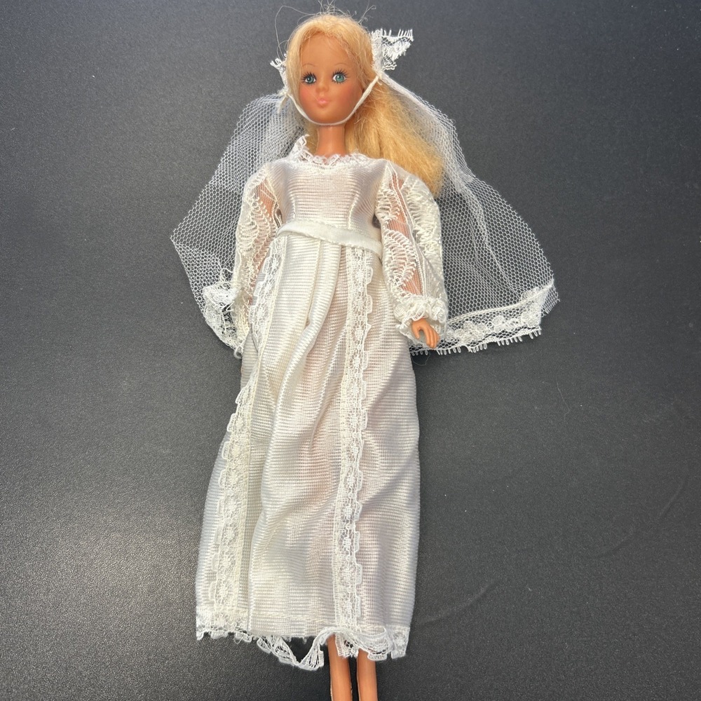 Vtg Durham's Charly Doll‎ Bride Blonde Original Wedding Gown Dress Green Eyes